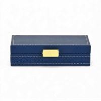 6" x 10" Blue Faux Leather Decorative Box With a Gold Handle