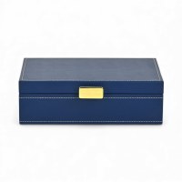6" x 10" Blue Faux Leather Decorative Box With a Gold Handle