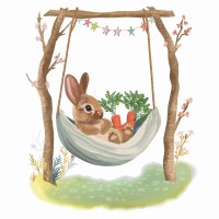 5" Square Bunny Laying in a Hammock Easter Beverage Napkins