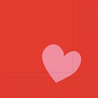 5" Sq Pink Heart on Red Beverage Napkins