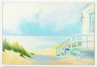 25" x 37" Morning Ride on the Beach Coastal Canvas in a White Frame
