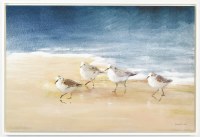 25" x 37" Sandpipers on the Beach Coastal Canvas in a White Frame