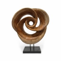 28" x 22" Circle Spiral Suar Wood Sculpture on a Stand