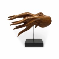 24" x 28" Teak Wood Octopus on a Stand Statue