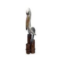 39" Mango Wood Coastal King Pelican Statue