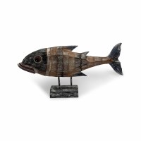 4" x 24" Small Big Eye Fish Coastal Mango Wood Statue