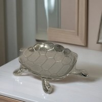11" Silver Metal Sea Turtle Coastal Dish