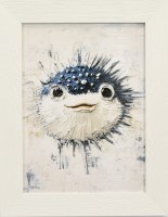 19" x 15" Puff! Pufferfish Gel Textured Coastal Print in a White Frame