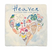 6" Sq Shell Heart Stone Trivet