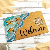 18" x 30" "Welcome" Coastal Starfish Coir Doormat