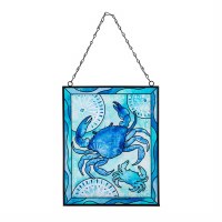 10" x 8" Blue Coastal Crabs Glass Suncatcher