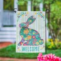 Mini "Welcome" Multicolored Floral Bunny Garden Flag