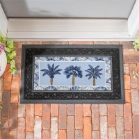 10" x 22" Blue Palm Trees Coastal Sassafras Doormat Insert
