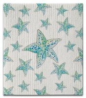 8" x 7" Swedish Aqua Starfish Coastal Dish Cloth
