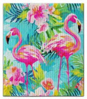 8" x 7" Swedish Two Vibrant Flamingos Coastal Dish Cloth