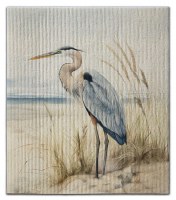 8" x 7" Swedish Blue Heron on the Beach Coastal Dish Cloth