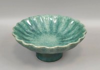 14" Round Green Footed Ceramic Decorative Bowl