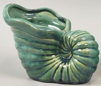 6" Green Wavy Ceramic Snail Shell Coastal Pot
