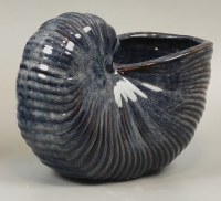 10" Dark Blue Ceramic Nautilus Shell Coastal Pot