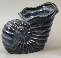 10" Dark Blue Wavy Ceramic Snail Shell Coastal Pot