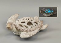 12" LED Beige Polyresin Sea Turtle Fossil Coastal Statue