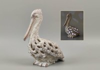 12" LED Beige Polyresin Pelican Fossil Coastal Statue