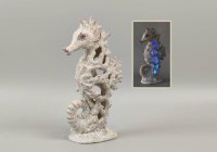14" LED Beige Polyresin Seahorse Fossil Coastal Statue