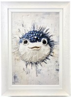 45" x 33" Puff! Pufferfish Gel Textured Coastal Print in a White Frame