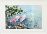 33" x 45" Two Spoonbills Gel Textured Coastal Print in a White Frame