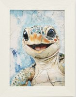 19" x 15" Gleeful Sea Turtle Gel Textured Coastal Print in a White Frame