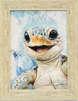 19" x 15" Gleeful Sea Turtle Gel Textured Coastal Print in a Distressed Sand Frame