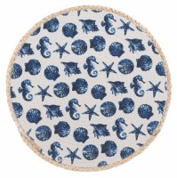15" Round Watercolor Dark Blue Shells on White Placemat