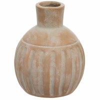 5" Beige Terracotta Ribbed Vase