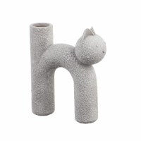 9" Polyresin Gray Tube Cat Vase