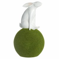 15" White Polyresin Bunny on Faux Moss Orb
