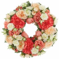 17" Round Faux Peach and Coral Floral Wreath