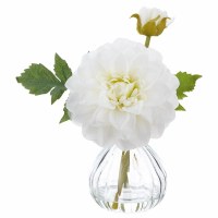 8" Faux White Dahlia in Glass Vase