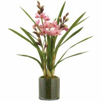 25" Faux Pink Cymbidium Plant in Clear Plastic Pot