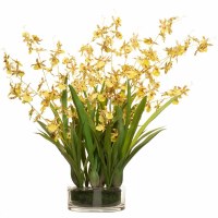 29" Faux Yellow Oncidium Orchid Plant in Glass Dish