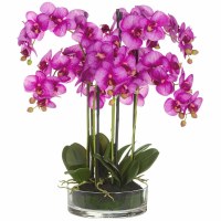 25" Faux Purple Phalaenopsis in Glass Dish