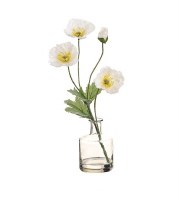12" Faux White Poppies in Glass Vase