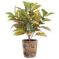24" Faux Green and Red Croton in Ceramic Pot