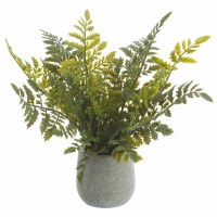 11" Faux Green Fern in Gray Plastic Pot