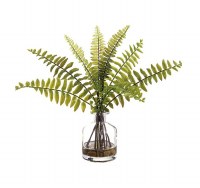 12" Faux Eight Frond Green Boston Fern in Glass Vase