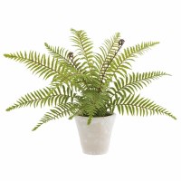 18" Faux Green Boston Fern in Beige Cement Pot