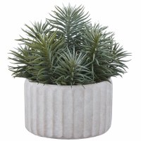 10" Faux Green and Gray Senecio in Ribbed Cement Pot