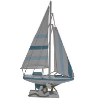 17" Two Toned Blue Sailboat Statue