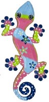 12" Pink and Blue Wood Gecko Wall Plaque