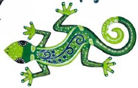 18" Green Wood Gecko Wall Plaque
