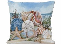 18" Sq Coastal Seashells Indoor/Outdoor Decorative Pillow